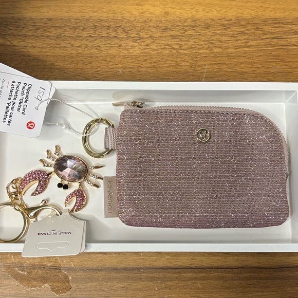 lululemon athletica Accessories - Lululemon Sparkling Pink Zipper Pouch/Card Holder and Crab Keychain NWT